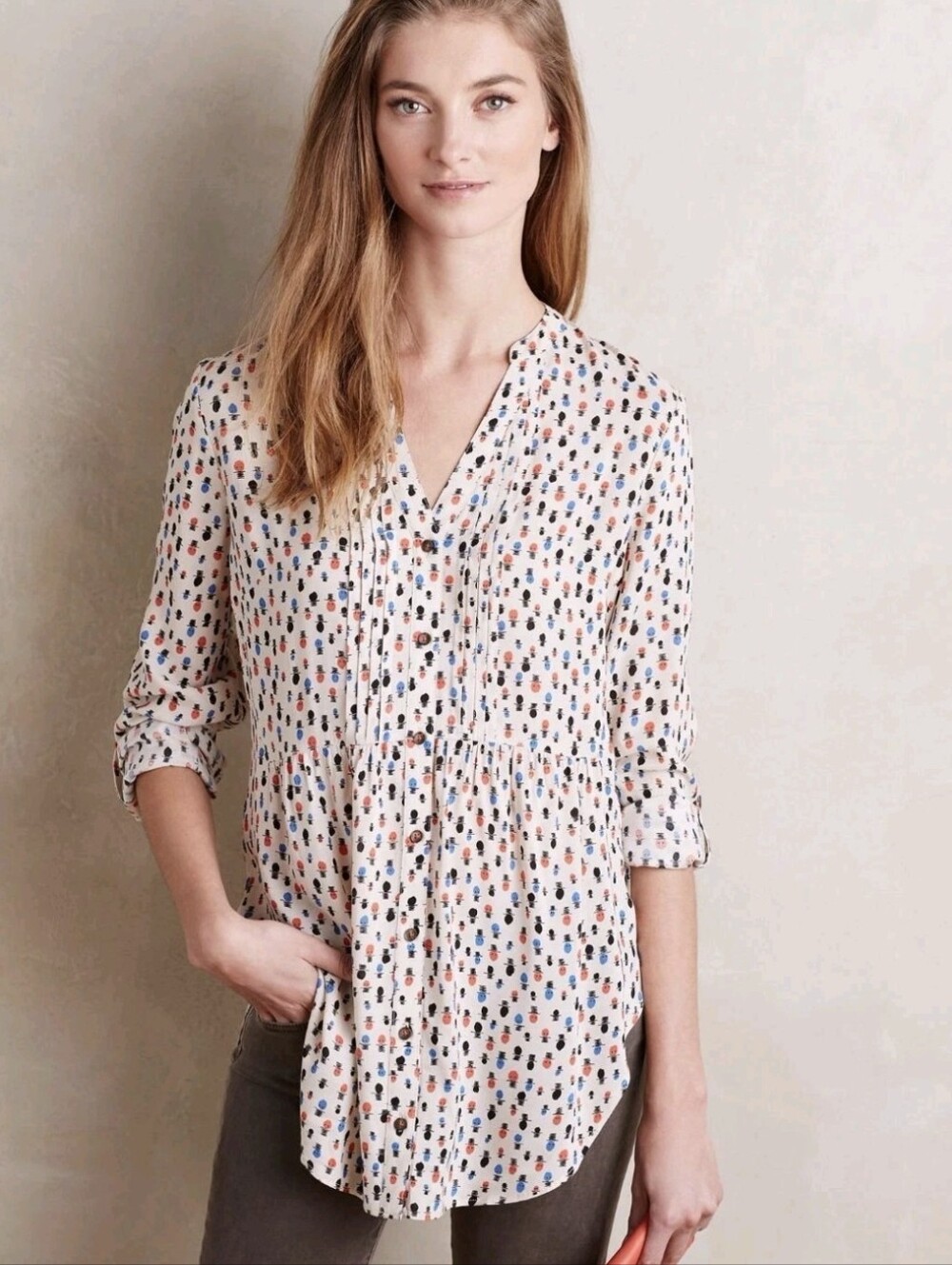 MAEVE Calia Pintuck V-neck Tunic Size 6